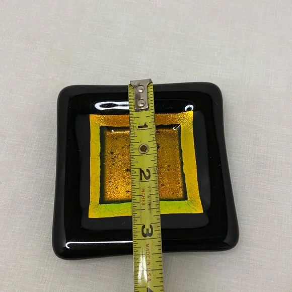 Jane Tivol Studio Art Glass 2013 Green Dichroic And Black Glass Trinket Dish - Picture 6 of 9